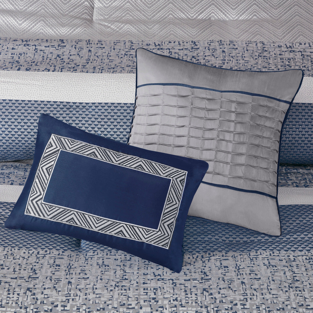 7 Piece Jacquard Comforter Set Navy Cal King California King Navy Polyester