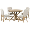 Functional Furniture Retro Style Dining Table Set With Extendable Table And 4 Upholstered Chairs For Dining Room And Living Room Natural Wood Wash Natural Wood Wash Solid Wood