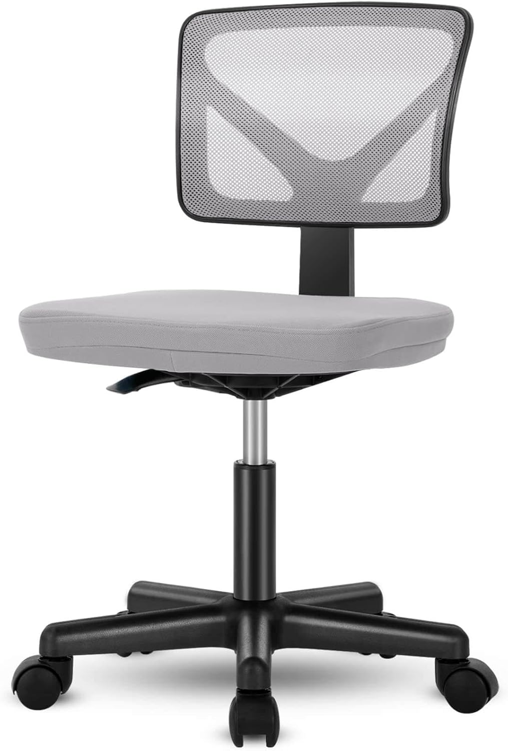 Low Back Mesh Armless Office Chair,Swivel Rolling Computer Chair No Arms With Lumbar Support, Grey Grey Metal