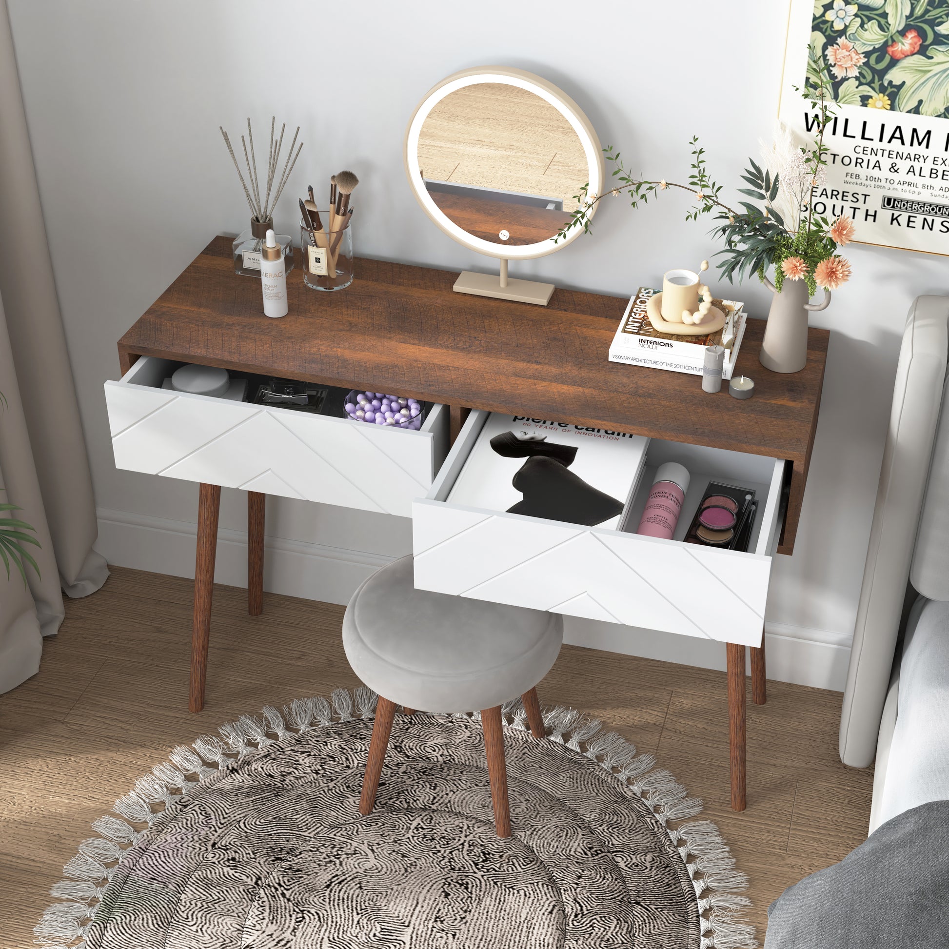 Entryway Table With 2 Carved Panel Drawers, Console Table With Storage Space And Wood Legs,Sofa Table Behind Couch For Hallway, Living Room, Natural Color Natural Particle Board Mdf