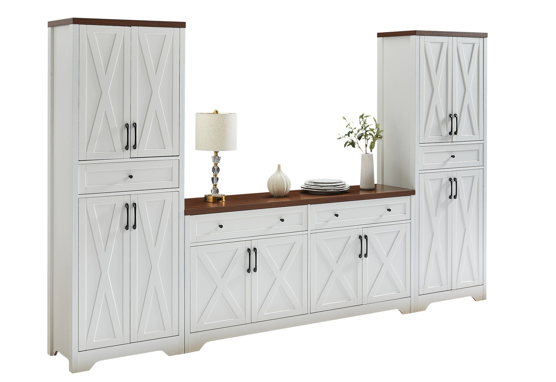 Tv Cabinet Combination Multifunctional Tv Wall For Living Room, White, 100'' X 15.7'' X 78.7''. White Walnut 60 69 Inches Particle Board Mdf