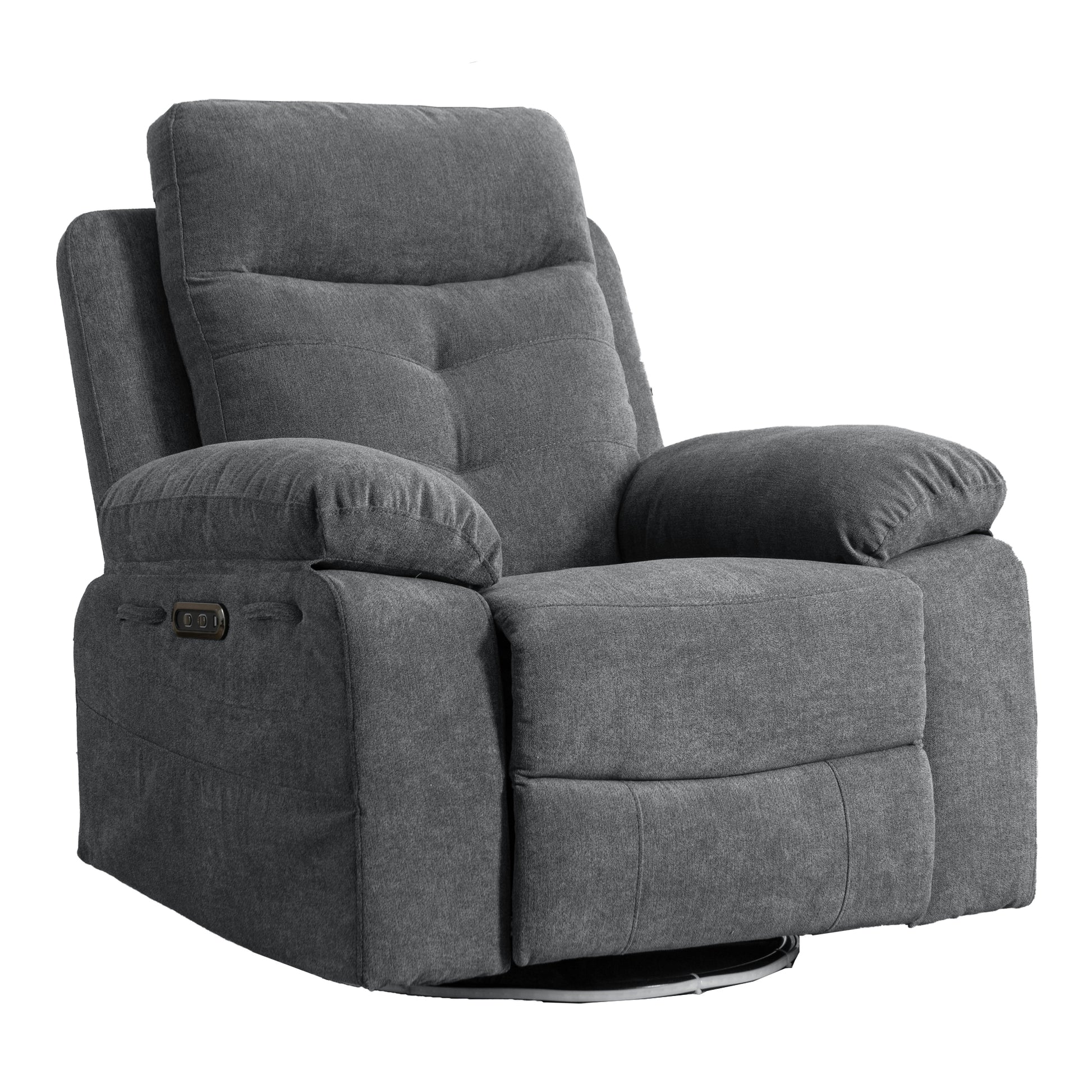 Power Recliner Glider Chair With Bluetooth Speaker 270 Degree Swivel With Led Light Side Arm With Storage Pockets Usb Type C Charging Port Button Control Retractable Footrest Adjustable Backrest Dg Dark Grey Linen Power Push Button Primary Living Space