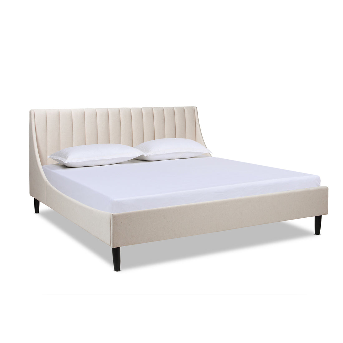 Aspen Vertical Tufted Headboard Platform Bed Set, King, Light Beige Linen Box Spring Not Required King Beige Wood Foam Linen Linen