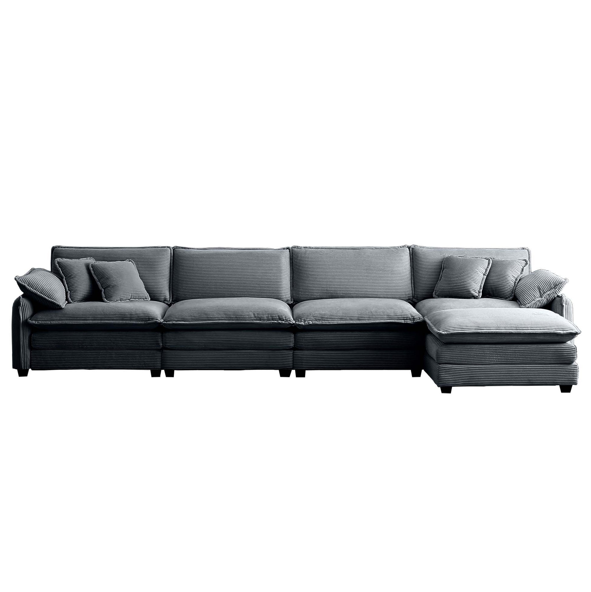 Corduroy Sofa Modern Upholstered 4 Seater With With 1 Footstool Corduroy Fabric Sofaoffice Living Room Apartment Comfort Sofa, Easy To Assemble With 2 Arm Pillows And 4 Throw Pillows Grey Corduroy 4 Seat