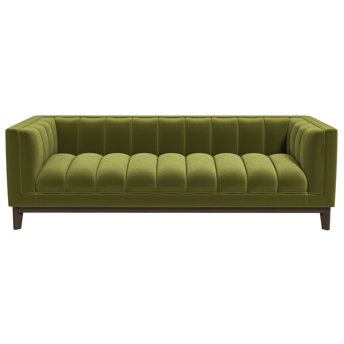 Melissa Mid Century Green Velvet Modern Sofa Dark Green,Green Brown Velvet Wood Primary Living Space Tufted Back Mid Century Modern Foam Solid Wood,Velvet 3 Seat