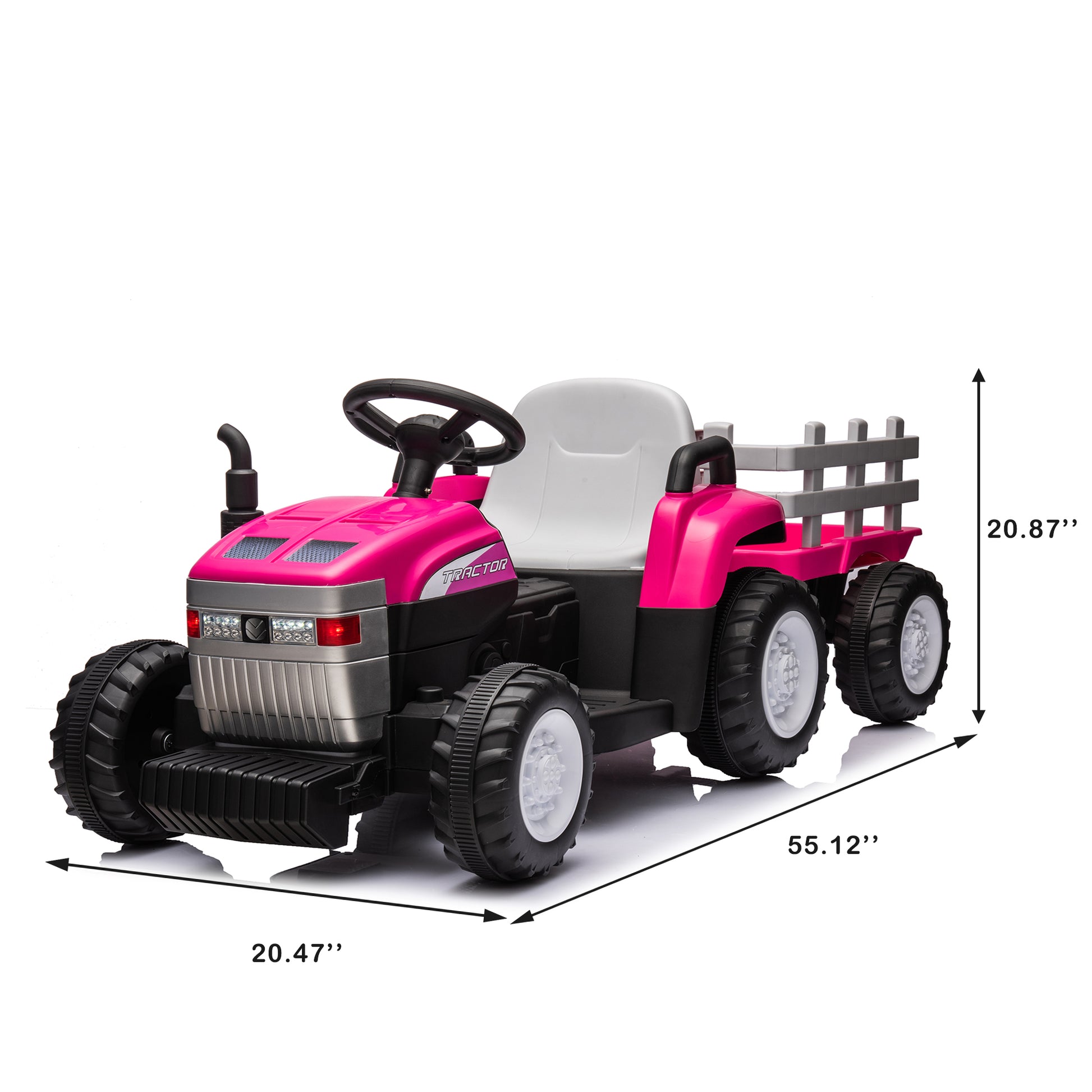 Pink, 12V7Ah Battery Powered Toy Tractor With Trailer, Remote Control, Kids' Electric Excavator Vehicles With 2X35W Dual Motor, Treaded Tires, Led Lights, Usb, Music, Safety Belt Gift Childrens Day