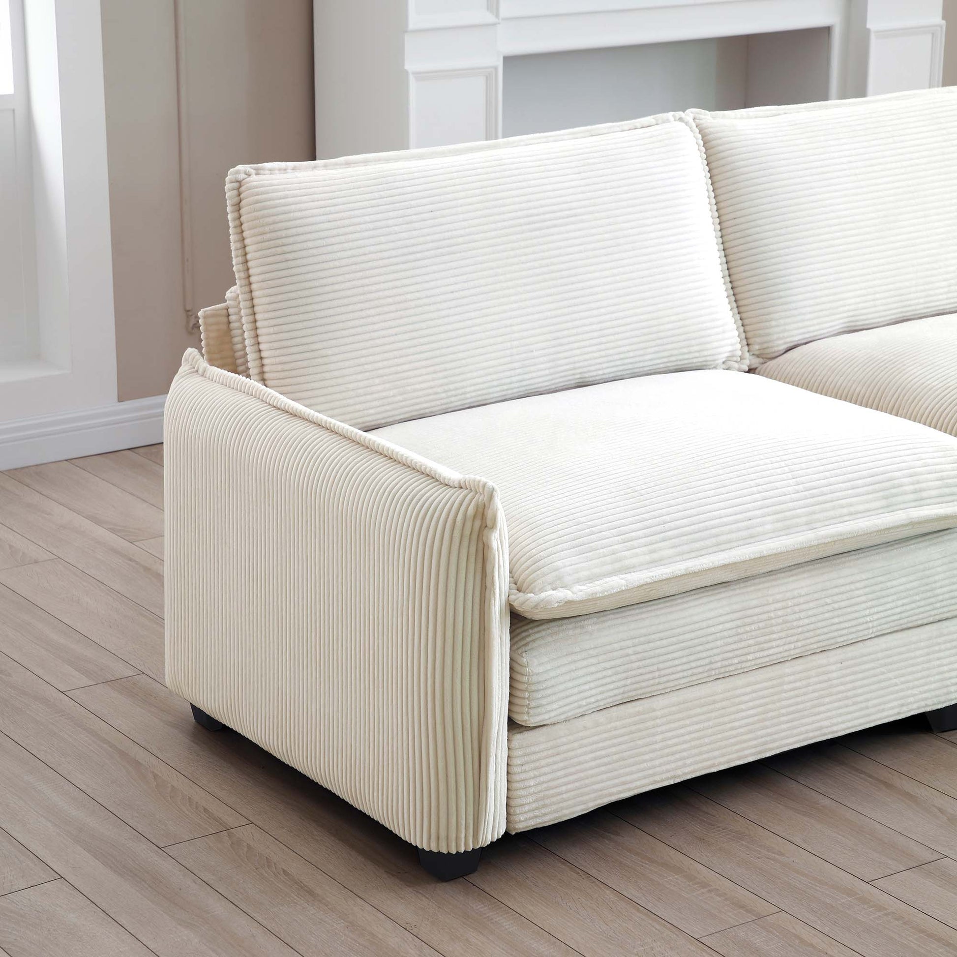 Ottoman Footstool In Corduroy Fabric, Can Be Used With 2 Seater Sofas, 3 Seater Sofas And 4 Seater Sofas, Beige Corduroy Fabric Beige Corduroy
