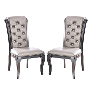 Set Of 2 Faux Leather Upholstered Side Chairs In Gray Solid Grey Dining Room Rectangular Dining Chairs Set Of 2 Solid Wood Mdf