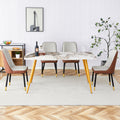 Modern Minimalist Dining Table. White Imitation Marble Pattern Sintered Stone Desktop With Golden Metal Legs.62.2