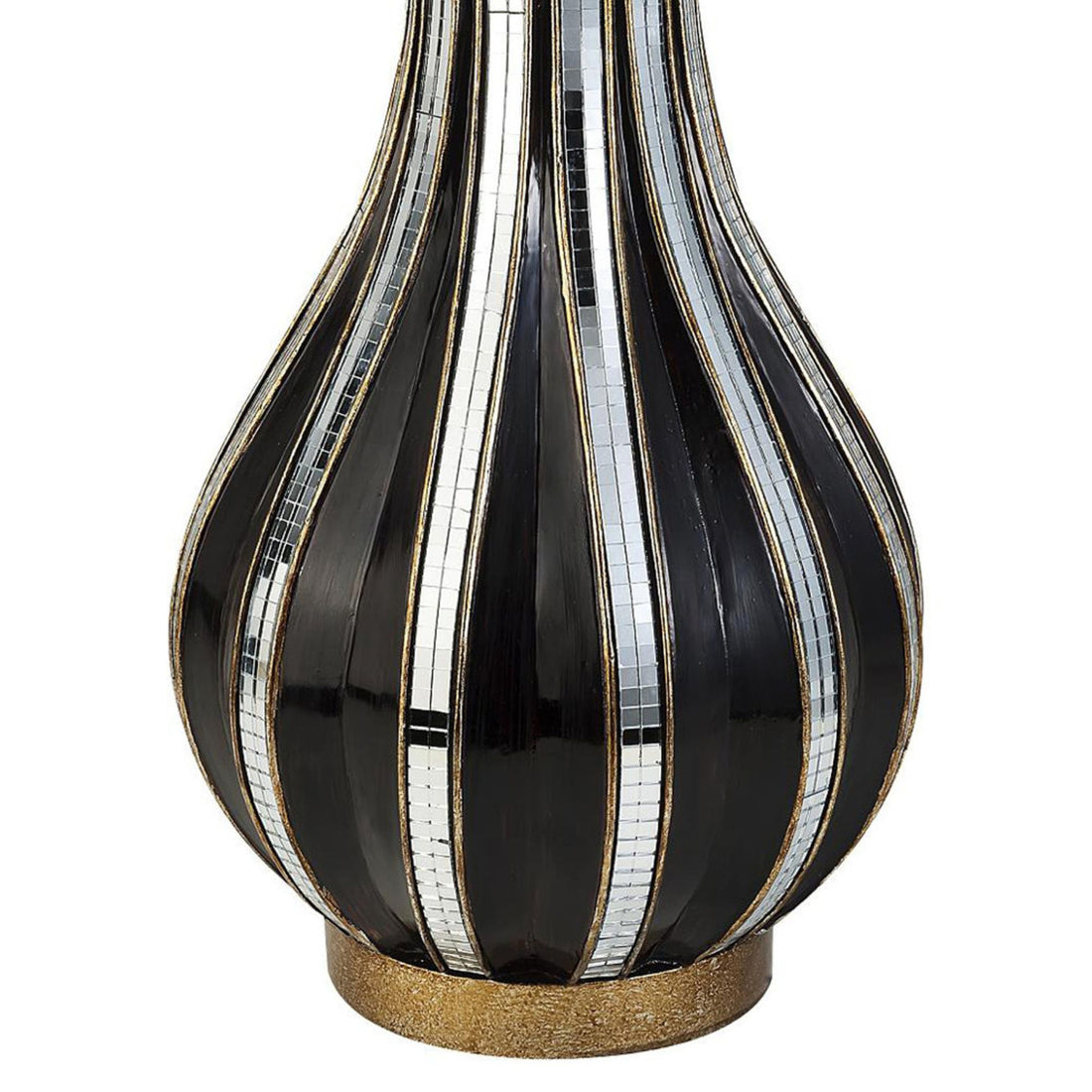 16.25" Tall Polyresin Decorative Vase, Gold Finish With Mosaic Glass Stripes Multicolor Polyresin