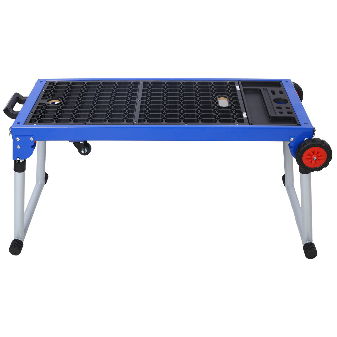 Miter Saw Stand, 5 In 1 Portable Workbench, Quick Folding Work Table With Detachable Miter Saw Stand & Height Adjustable Legs, Scaffold Dolly Creeper Platform For Woodworking, Repair, Masonry Blue