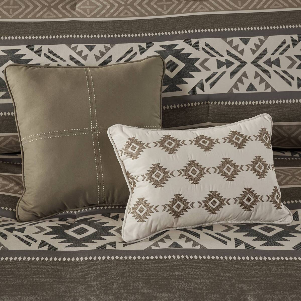 5 Piece Stripe Herringbone Comforter Set With Throw Pillows Brown Full Queen Brown Polyester