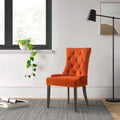 Esme 24 Inch Solid Wood Dining Chair, Velvet, Tufted, Set Of 2, Orange Orange Solid Wood