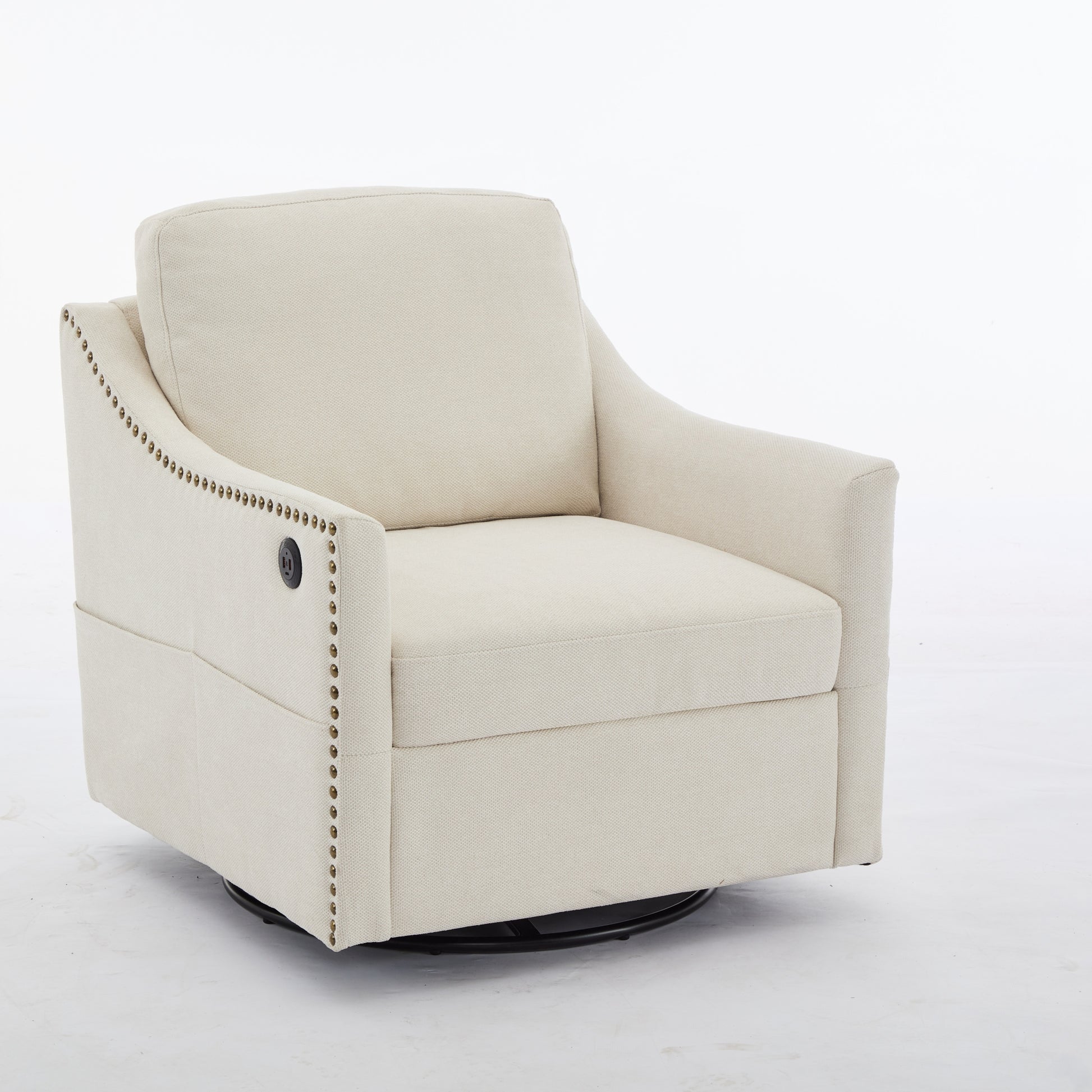 Cream White Fabric Swivel Rotating Accent Chair With Usb And Magazine Book For Living Room And Hotel Bed Room Cream White White Primary Living Space American Design,Classic,Modern Pine Foam Wood Fabric