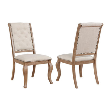 Set Of 2 Cream Fabric Upholstered Dining Chairs, Barley Brown Solid Cream Brown Dining Room Rectangular Dining Chairs Tufted Back Set Of 2 Fabric,Mdf