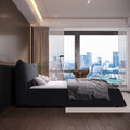 King Size Upholstered Platform Bed With Special Shaped Velvet Headboard, Metal & Solid Wood Frame,Black Box Spring Not Required King Black Pine Velvet Velvet