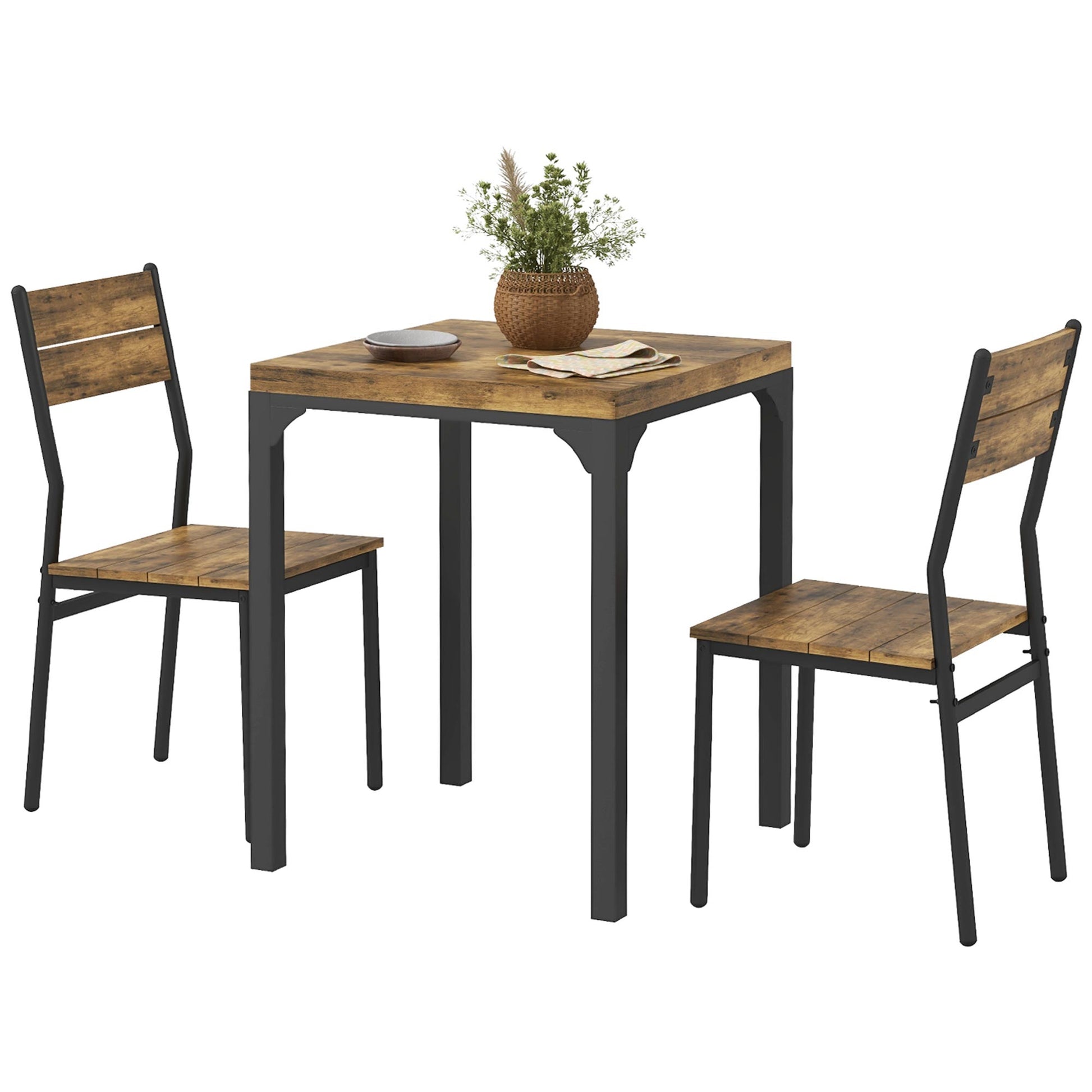 Homcom 3 Piece Dining Table Set For 2, Modern Kitchen Table And Chairs, Dining Room Set For Breakfast Nook, Small Space, Apartment, Space Saving, Rustic Brown Rustic Brown Mdf