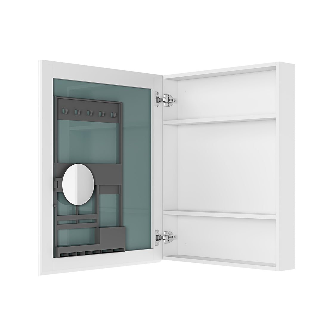 24'' W X 30'' H Bathroom Mirror Medicine Cabinet Wooden Door Medicine Cabinets For Bathroom, Wall Mounted Recessed Or Surface, Bathroom Mirror With Storage, Left Opening Door White Engineered Wood