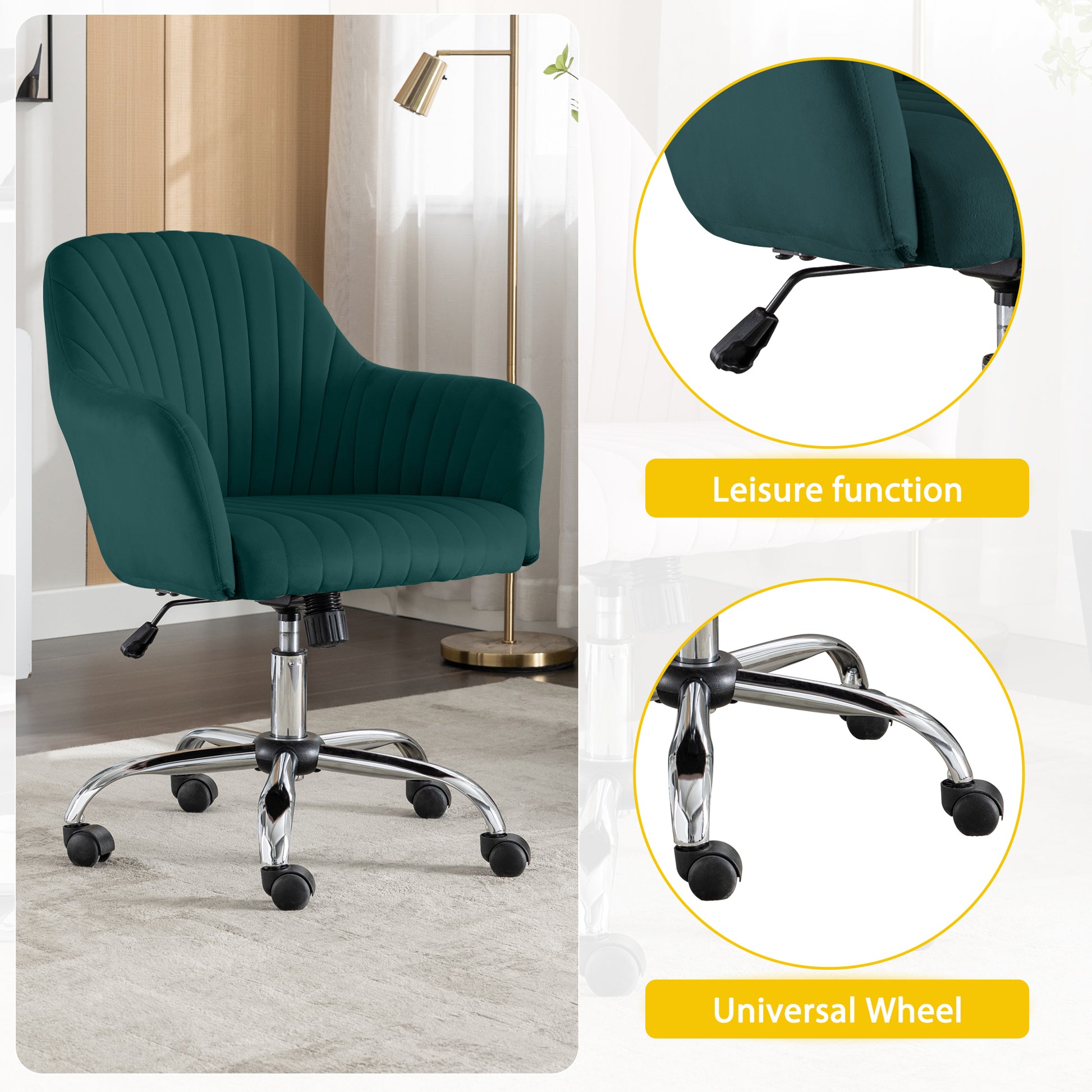 Accent Chair Modern Home Office Leisure Chair With Adjustable Velvet Height And Adjustable Casters Green Green Cotton Velvet