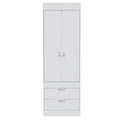 Lisboa Armoire, Rod, Double Door, Two Drawers, Metal Handles White White Bedroom Modern Particle Board