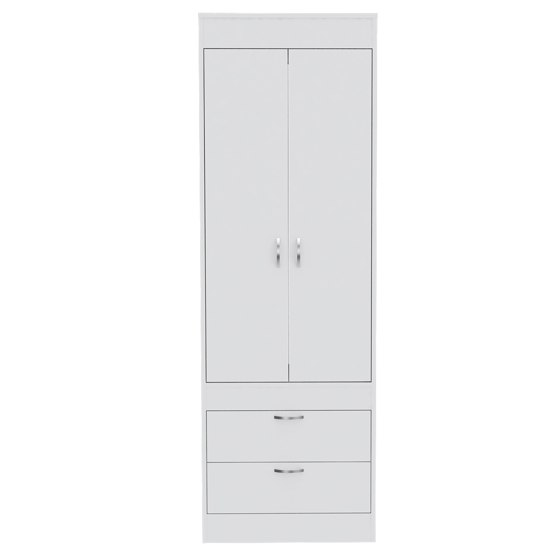 Lisboa Armoire, Rod, Double Door, Two Drawers, Metal Handles White White Bedroom Modern Particle Board