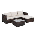 Patio Furniture, Outdoor Furniture, Seasonal Pe Wicker Furniture, 5 Set Wicker Furniture With Tempered Glass Coffee Table Brown Seats 4 Pe Rattan Iron Waterproof Fabric
