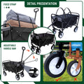 Minimeetall Strap Collapsible Foldable Wagon Cart With Strapping System, Beach Wagonutility Cartutility Wagon Grocery Cart For Camping Shopping Sports Gardeing Fishing Supports 225Lbs Black Black