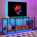 Tv Stand With Led Lights Power Outlets Tv Stand With Fabric Drawers For 65 70 75 Inches Tv Entertainment Center And Industrial Tv Console Table With Open Storage Shelves For Living Room, Bedroom