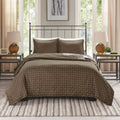 3 Piece Reversible Printed Quilt Set Black Brown Full Queen Black Brown Microfiber