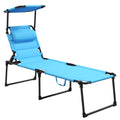 Outsunny Outdoor Lounge Chair, Adjustable Backrest Folding Chaise Lounge, Cushioned Tanning Chair W Sunshade Roof & Pillow Headrest For Beach, Camping, Hiking, Light Blue Light Blue Steel