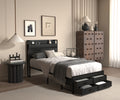 Twin Bed Frames With Headboard, Twin Size Bed Frames With Storage Drawers, Twin Bed, Black Metal Platform Bed Frame, Single Bed Frame, No Box Spring Needed Black Mdf Metal