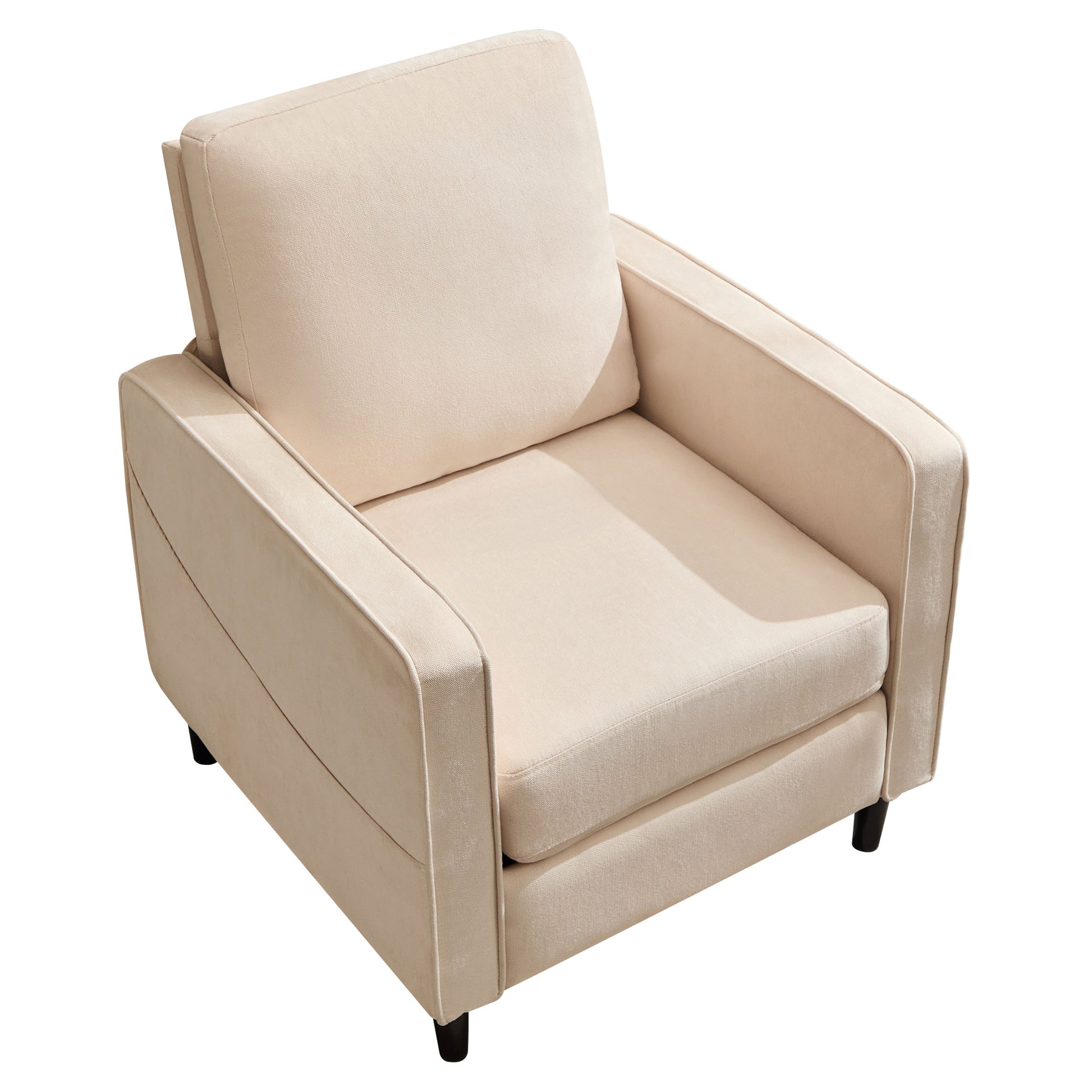 Mid Century Accent Chair ,Modern Linen Fabric Armchair For Living Room,Double Side Pockets, Comfortable And Padded Reading Feature Sofa Chair, Suitable For Bedrooms, Living Rooms, And Offices,Beige Beige Linen