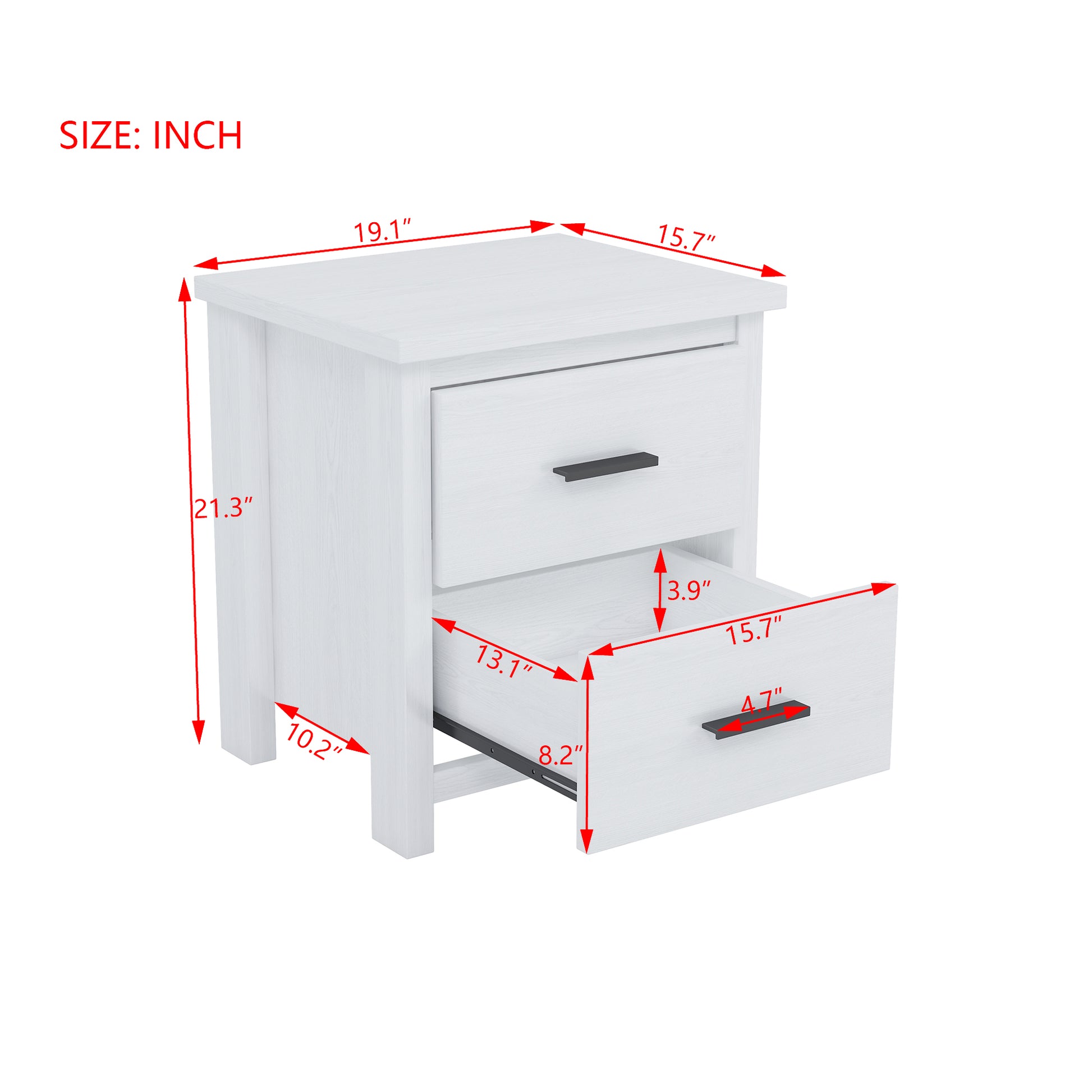 Vintage Two Drawer Wooden Nightstand, Simple And Generous, Large Storage Space,White White Particle Board Mdf
