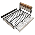 Metal Full Size Platform Bed With 4 Drawers, Upholstered Headboard And Footboard, Sockets And Usb Ports, Beige Full Beige Black Fabric Metal