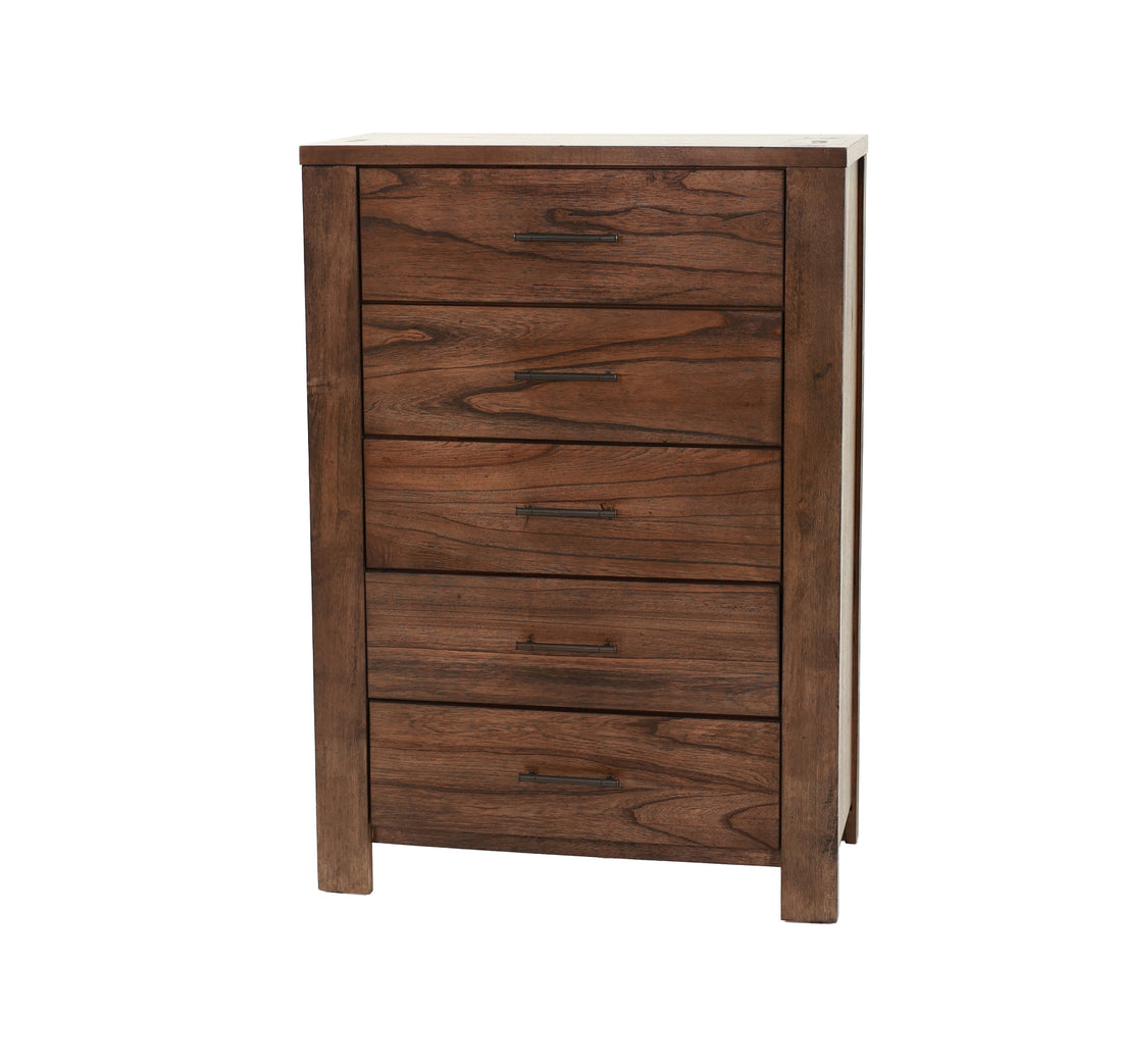 Oak Finish 1Pc Chest Of Drawers Wooden Texture 5X Drawers Storage Bedroom Furniture Oak Bedroom Contemporary,Modern,Transitional Rubberwood Particle Board Mdf,Rubber Wood