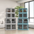 Homcom 32 Gal Stackable Storage Bins With Lids, 3 Packs Collapsible Closet Organizers And Storage, Plastic Drawer Storage Container On Wheels With 5 Sided Access, Doors For Blankets, White White