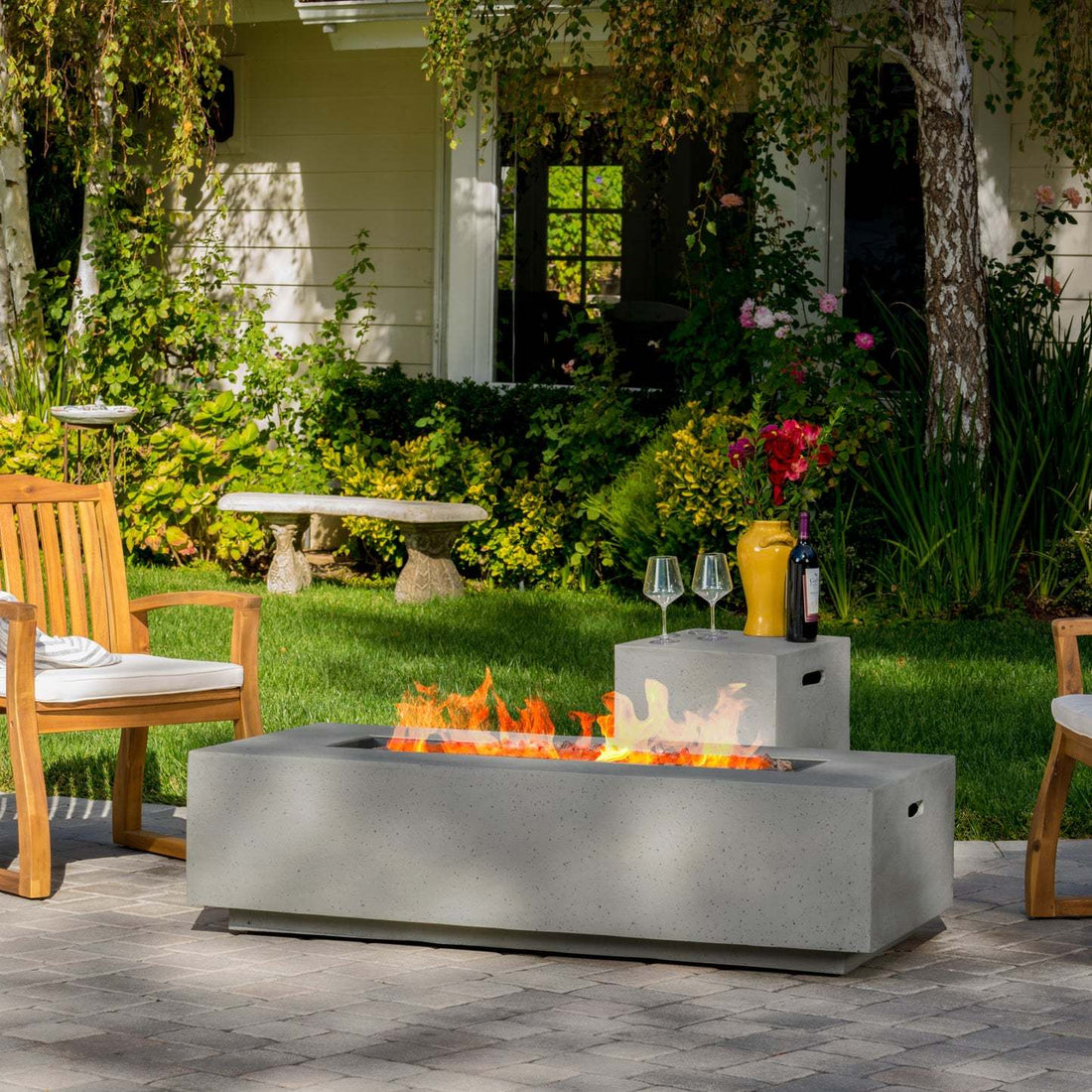 50000 Btu Outdoor Rectangle Mgo Propane Fire Pit Table With Tank Holder Light Gray Light Gray Magnesium Oxide