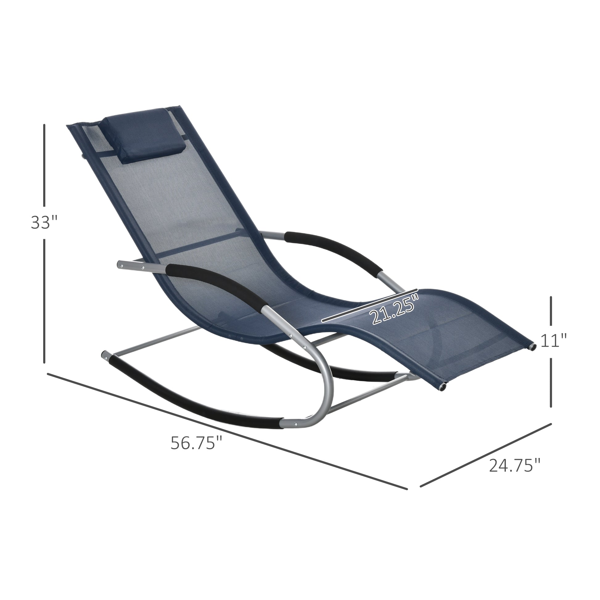 Outsunny Zero Gravity Rocking Chair Outdoor Chaise Lounge Chair Recliner Rocker With Detachable Pillow And Durable Weather Fighting Fabric For Patio, Deck, Pool, Navy Blue Navy Blue Steel