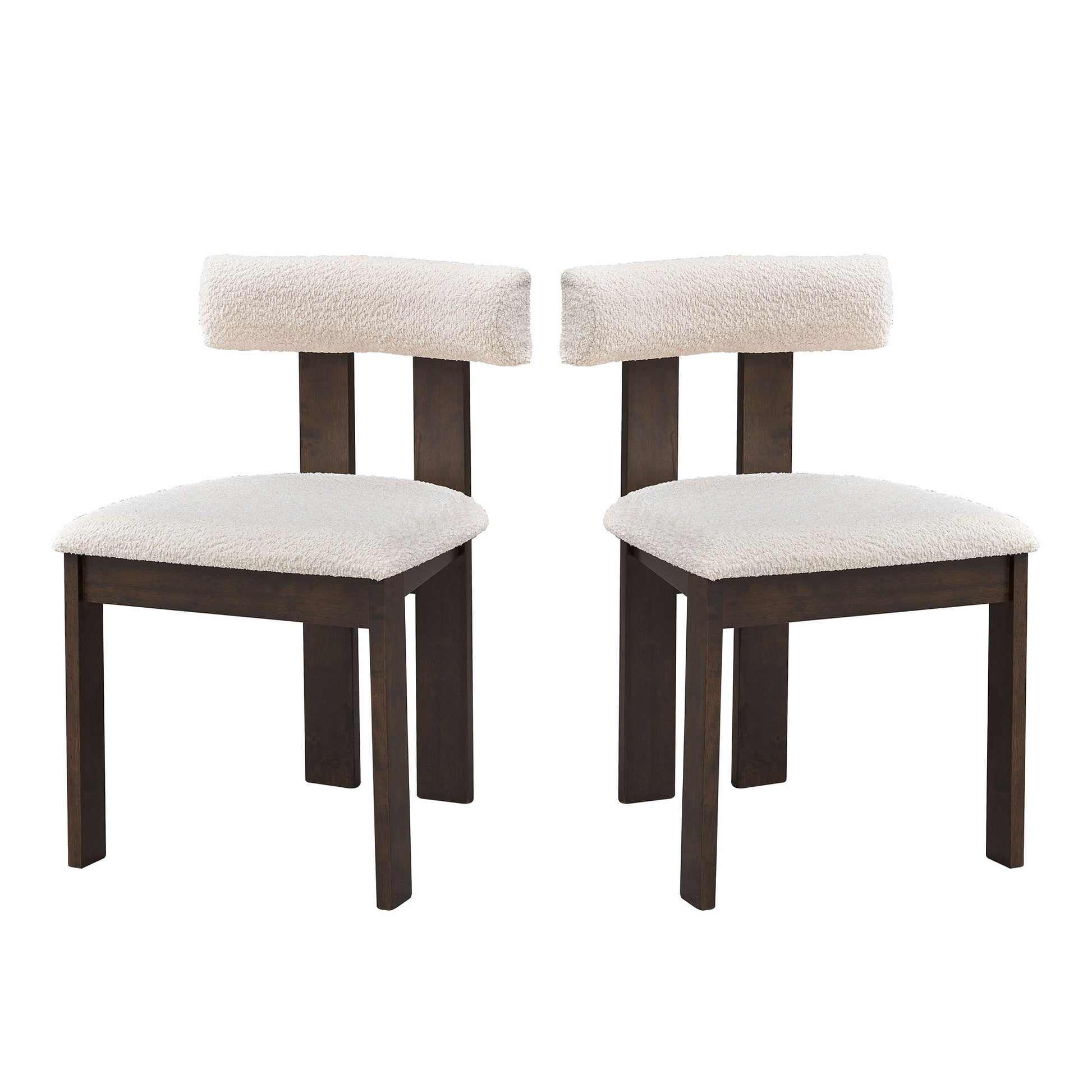 Wooden Dining Chairs Set Of 2, Modern Boucle Upholstered Kitchen Side Chairs,Mid Century Modern Kitchen Chairs With Open Back Farmhouse Wooden Side Chairs For Dining Room,Living Room,Restaurant Dark