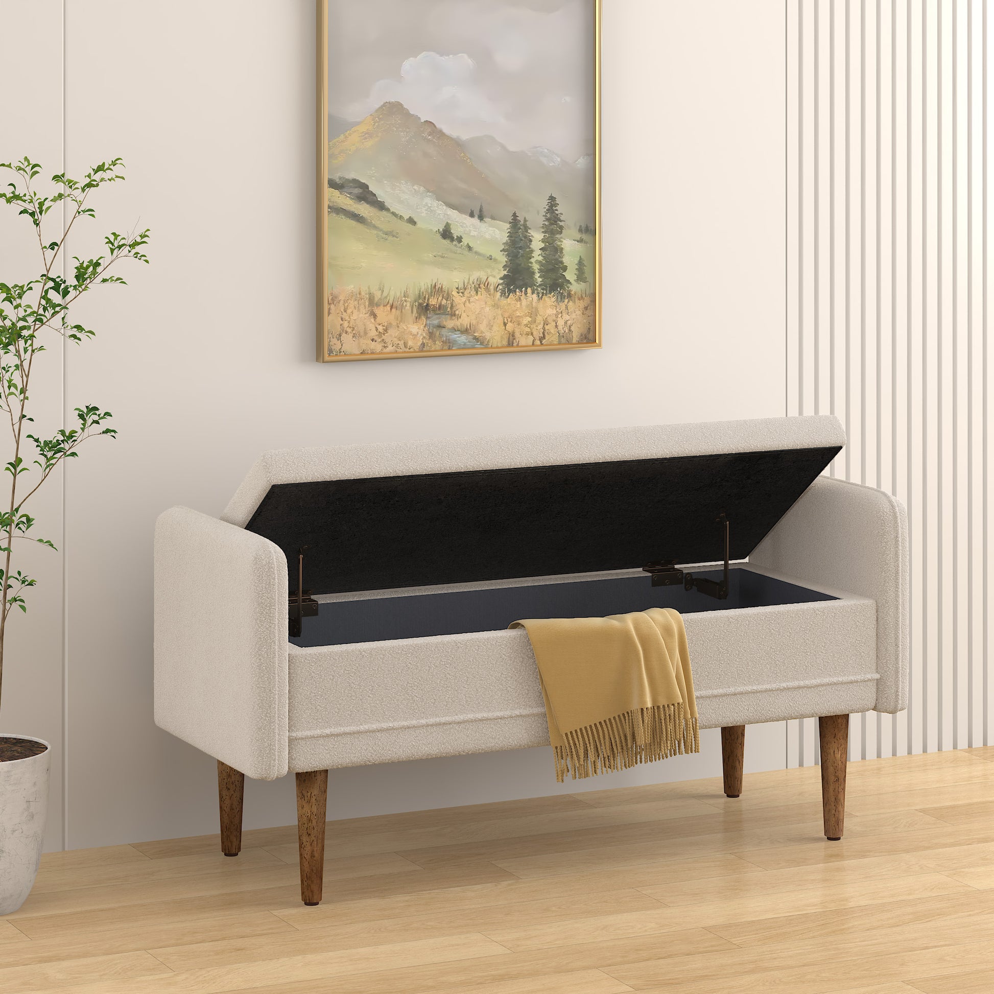 Teddy Velvet Storage Stool, ,With Storage Space, Suitable For Apartments, Living Rooms And Bedrooms Beige 45.98"*16.75"*21.75" Beige Foam