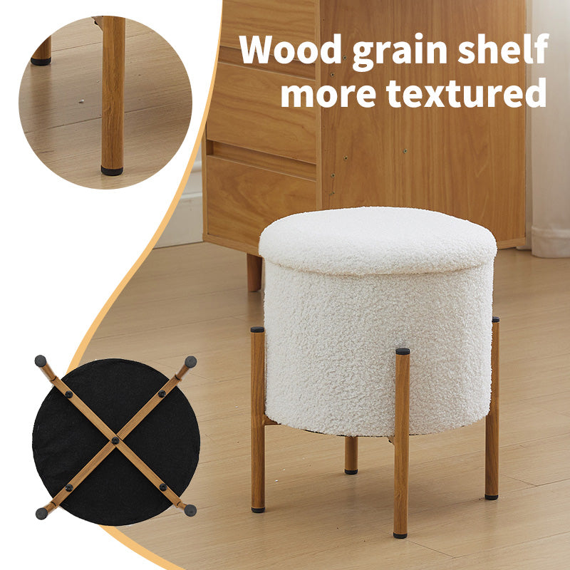 Modern Round Storage Ottoman, Ottoman Foot Stools With Metal Base, Ottoman Footstool With Removable Lid Storage Ottoman For Living Room, Bedroom, Makeup Room White White Upholstered