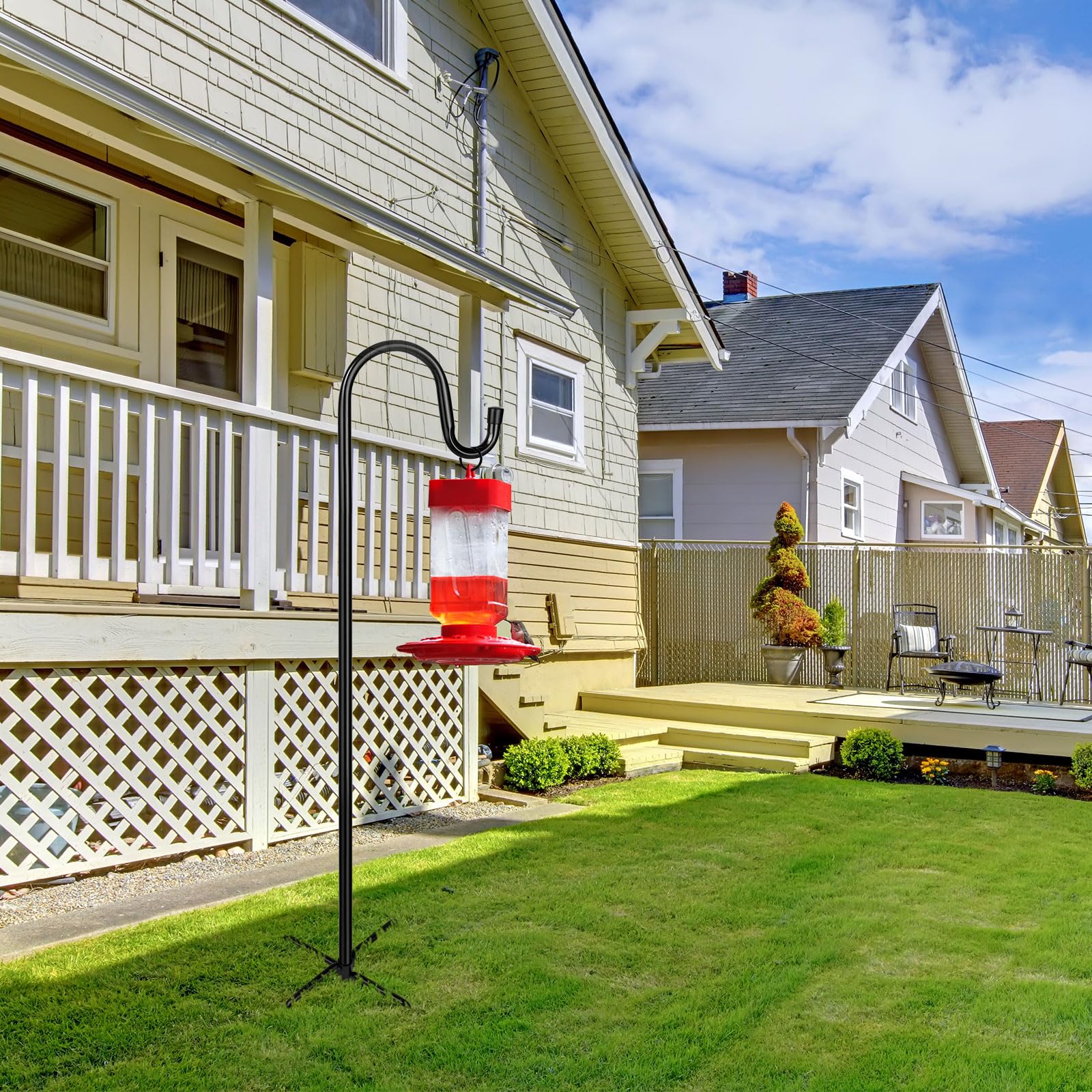 Shepherd Hooks For Outdoor, 1 Pack 46 Inch Bird Feeder Pole With 5 Prongs Base For Hanging Lantern, Hummingbird Feeder, Lightweight Plant, Shepherds Hook For Bird Feeders For Outside Black Metal