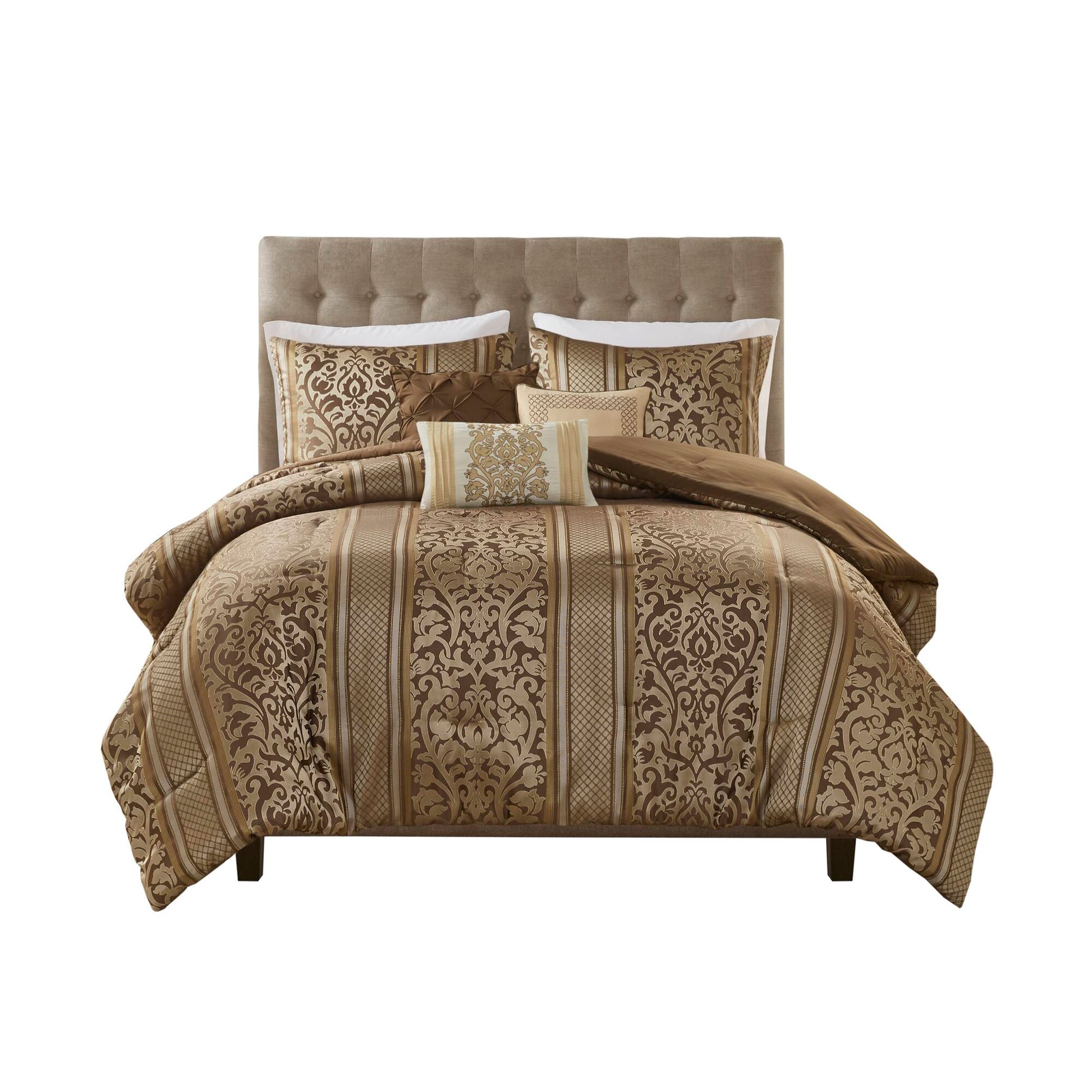 6 Piece Jacquard Comforter Set With Throw Pillows King Cal King Multicolor Polyester