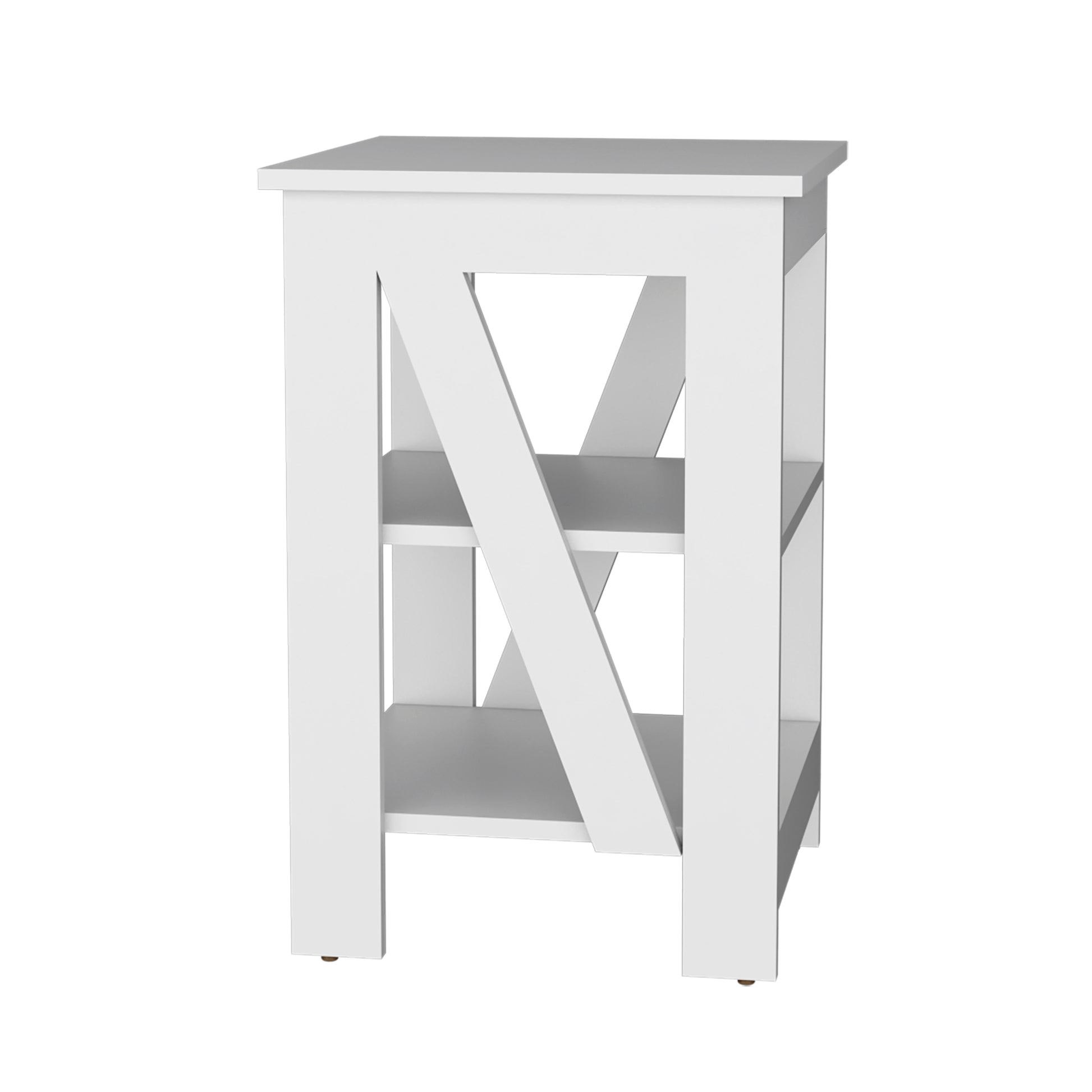 Clio Auxiliary Table, With Two Shelves White White Primary Living Space Manual Freestanding Pine Bookcase Rectangular Particle Board Engineered Wood