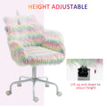 Homcom Fluffy Unicorn Office Chair With Mid Back And Armrest Support, 5 Star Swivel Wheel White Base, Rainbow Multicolor Faux Fur