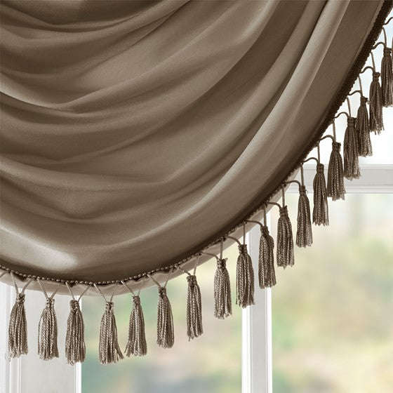 Faux Silk Waterfall Embellished Valance Bronze 38X46" Bronze Polyester