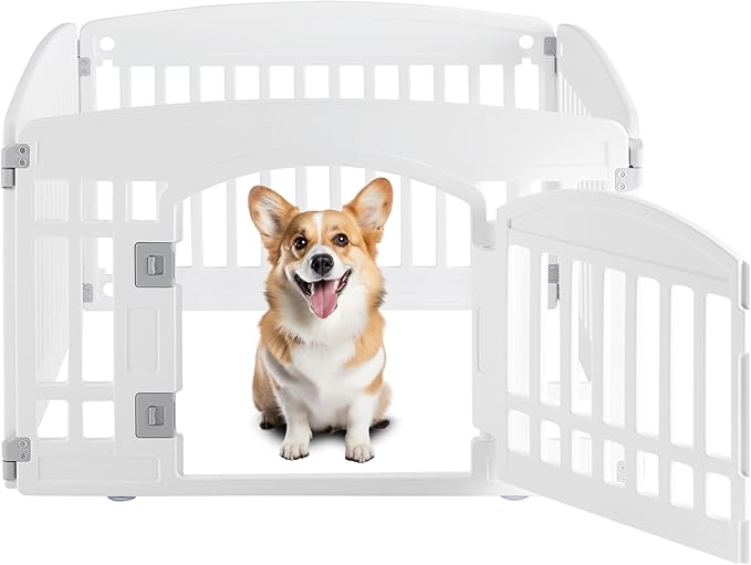 Dog Playpen, 24" Exercise 4 Panel Pet Playpen With Door, Safe And Secure, Folding And Portable Puppy Playpen For Puppies And Small Dogs, White White Plastic