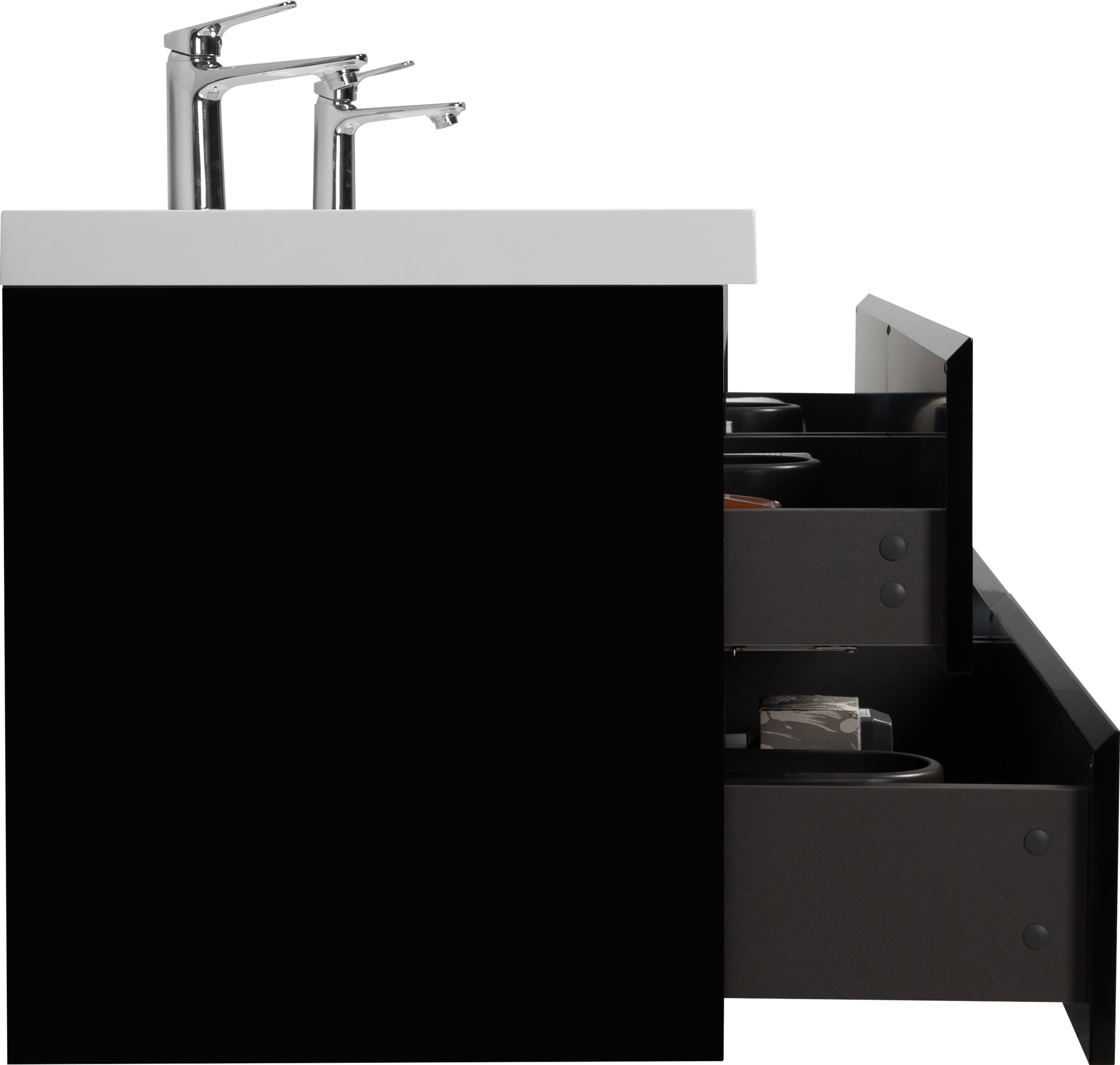 72" Floating Bathroom Vanity With Sink, Modern Wall Mounted Bathroom Storage Vanity Cabinet With 2 Resin Top Basin And 4 Soft Close Drawers, Glossy Black 24V11 72Gb 4 Black Bathroom Wall Mounted