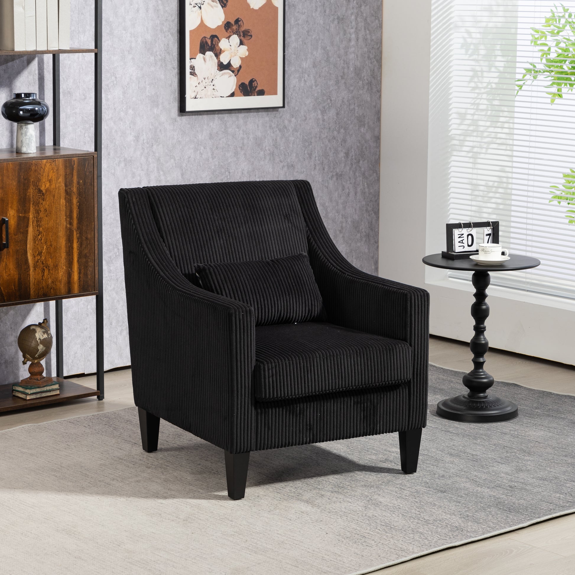 Coolmore Modern Accent Chair,Upholstered Armchair With Scooped Arms For Bedroom,Apartment,Studio,Office,Waiting Room Black Corduroy Black Primary Living Space Foam Corduroy