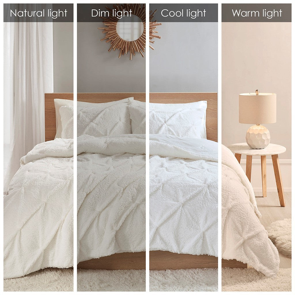 Pintuck Sherpa Down Alternative Comforter Set Full Ivory Polyester